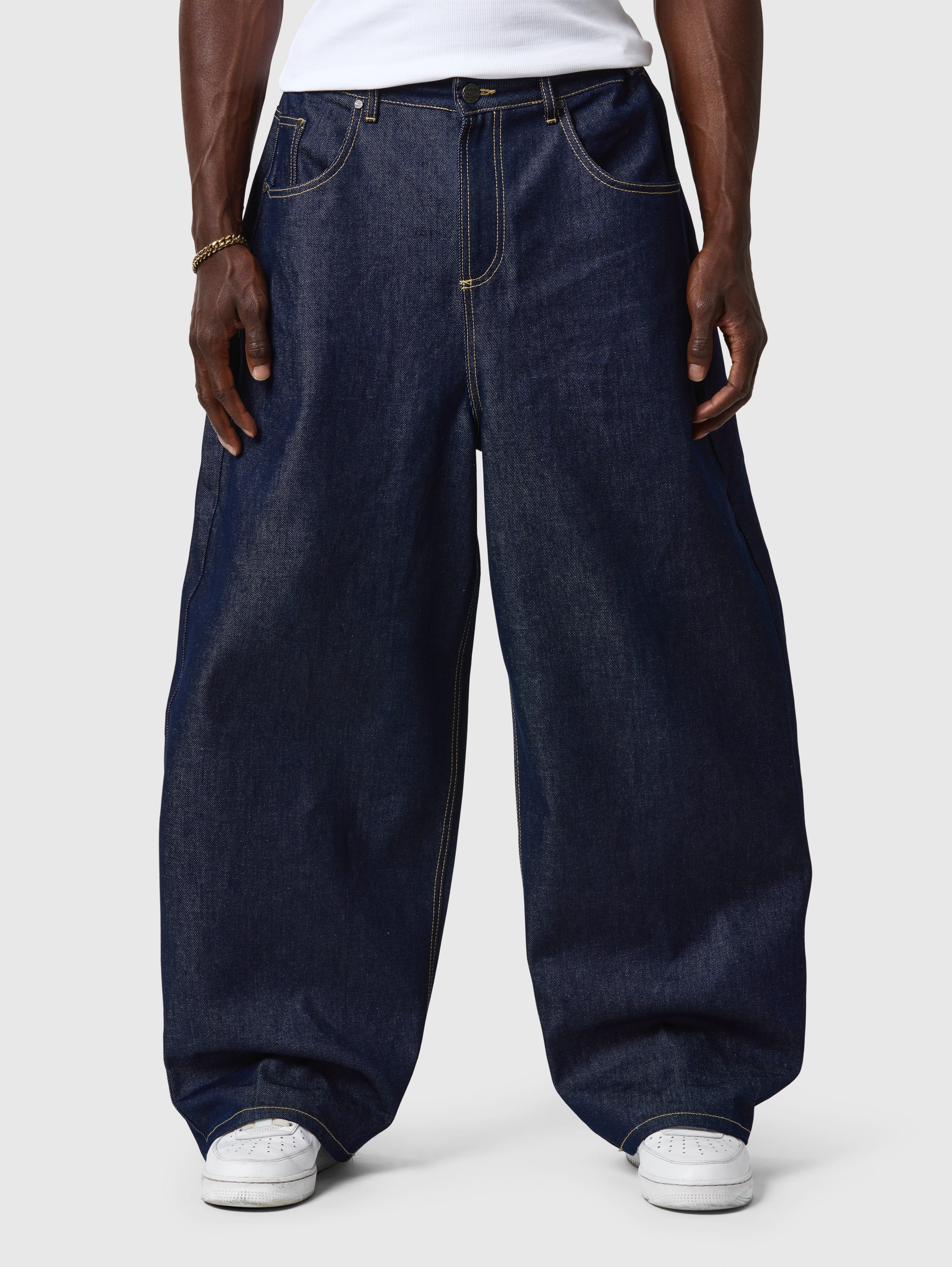 Wide Leg Raw Denim Jeans Indigo Blue - ATTODE