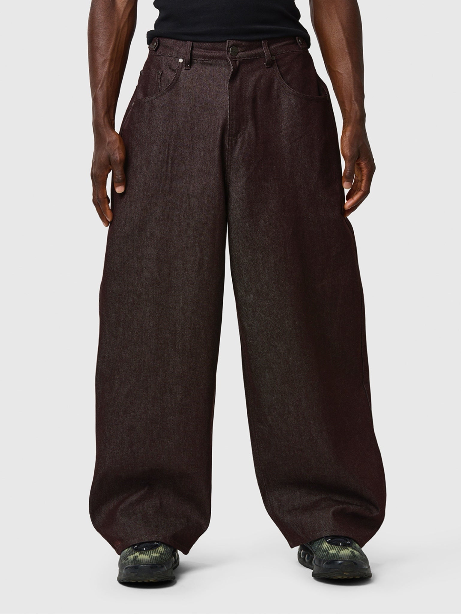 Wide Leg Raw Denim Jeans Mahogany Brown - ATTODE