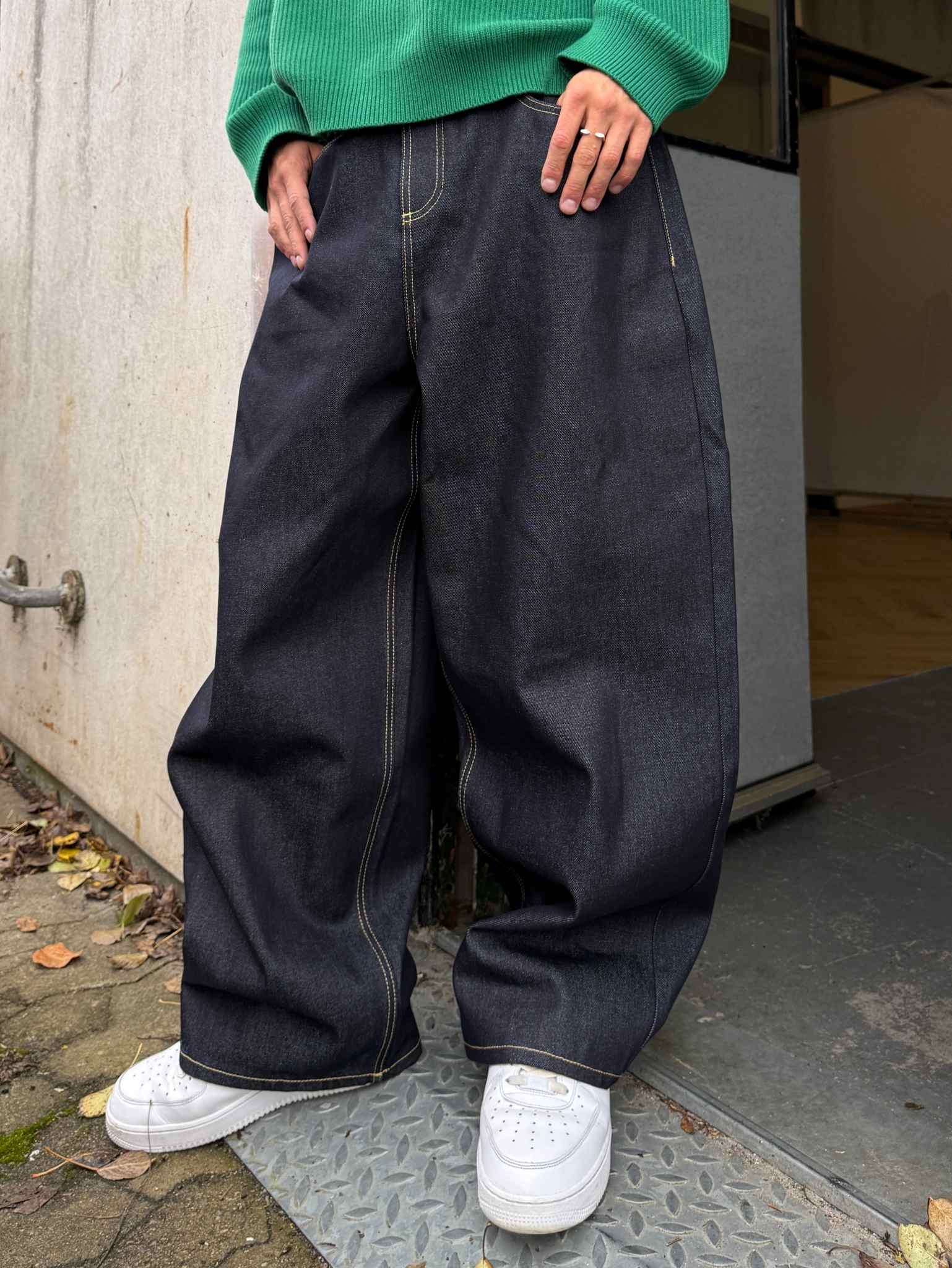 Wide Leg Raw Denim Jeans Navy - ATTODE