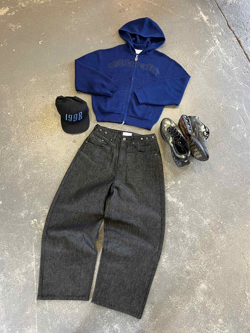 Zip Knit Hoodie Dark Blue - ATTODE