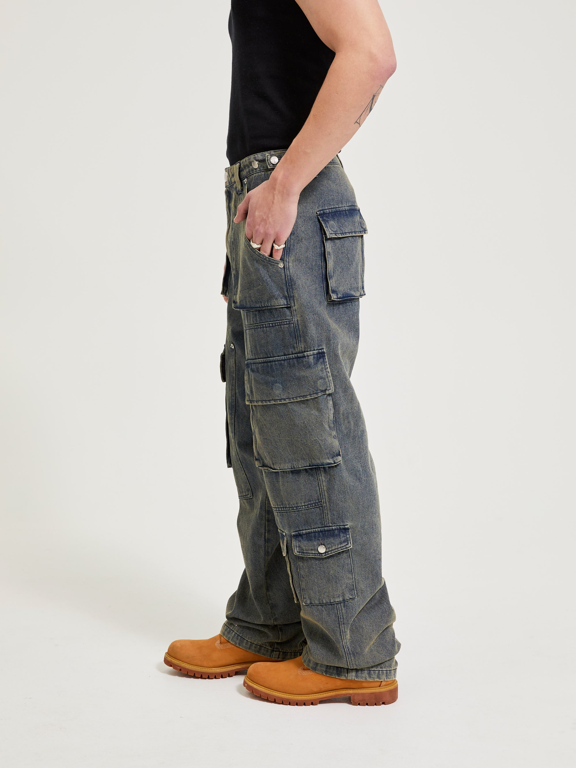 WASHED CARGO PANTS LIGHT BLUE - ATTODE