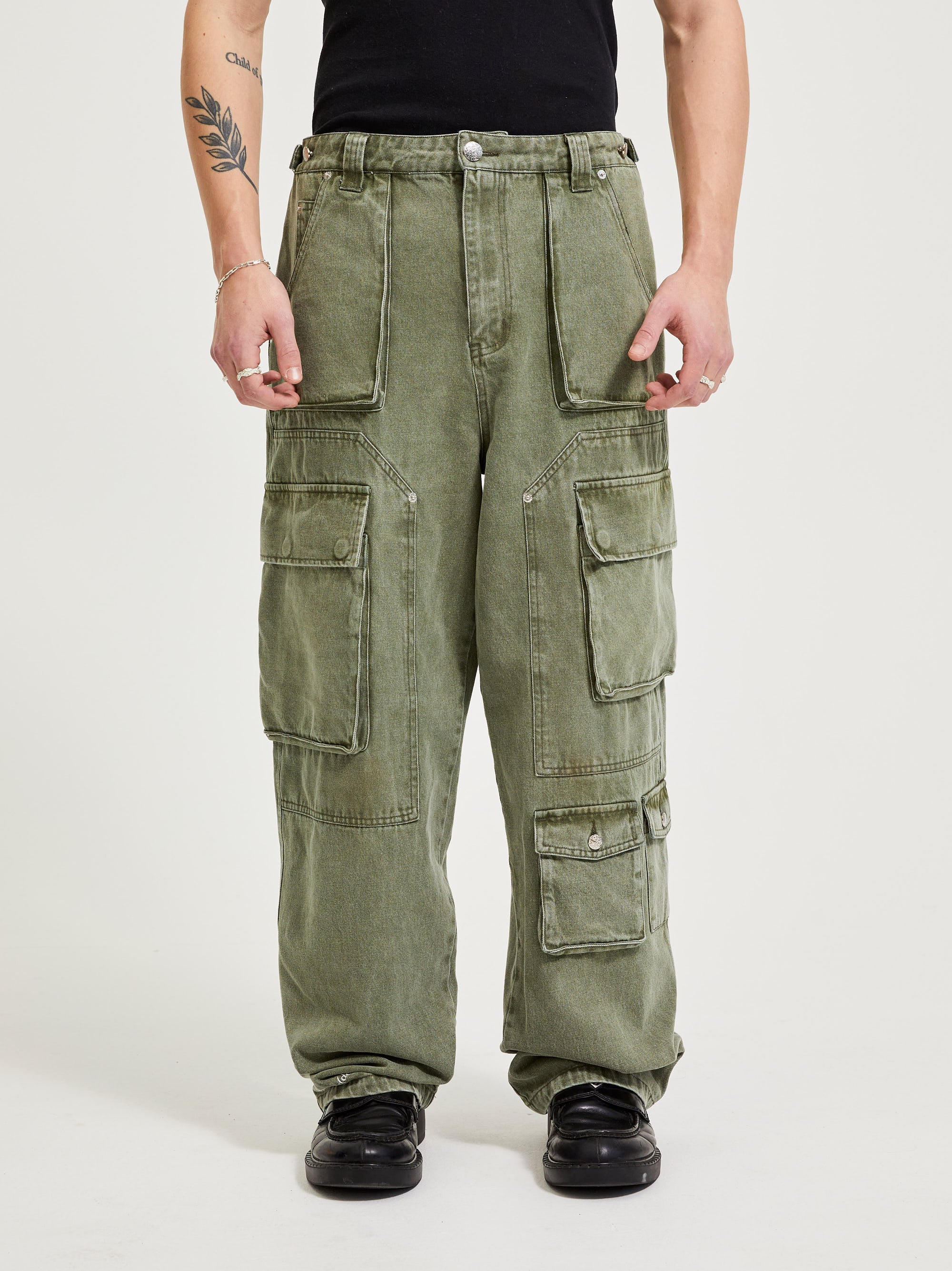WASHED CARGO PANTS OLIVE GREEN - ATTODE
